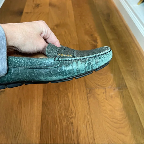 Prada Green Crocodile Embossed Leather Penny Loafer Size EU 37 = US 7 - Picture 9 of 12